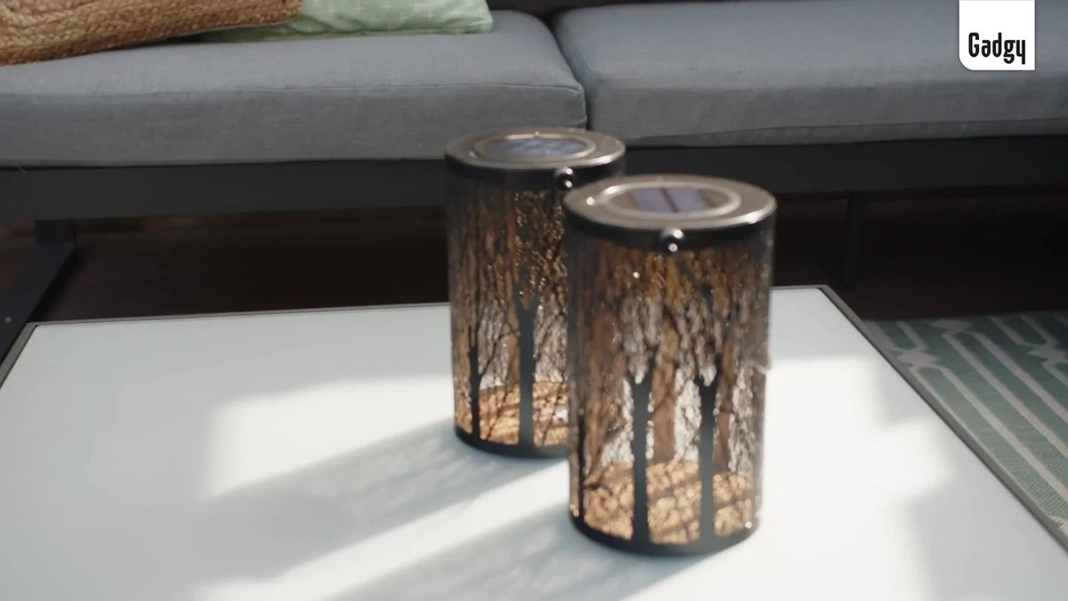 Gadgy Solar Tafellamp Boom Set Van 2 – Zwart/Goud – Metaal - Solar Tuinverlichting Op Zonneenergie – Led Buitenverlichting Met Dag/nacht Sensor - Tuinlantaarn - 20 X Ø12 Cm - Afbeelding 9