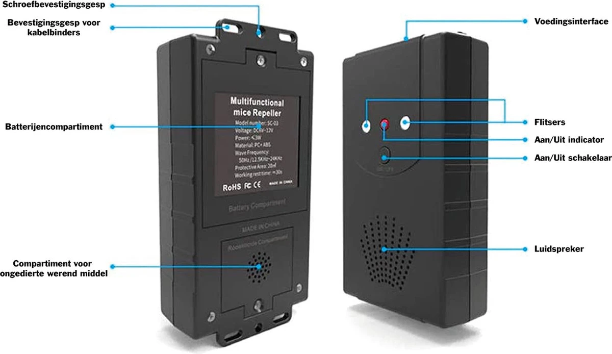 Sparckz Verjager® Marterverjager Auto 12V - Incl. Batterijen - Anti Ongedierte Outdoor & Indoor - Marters, Muizen, Steenmarter & Ratten Verjager - Afbeelding 2