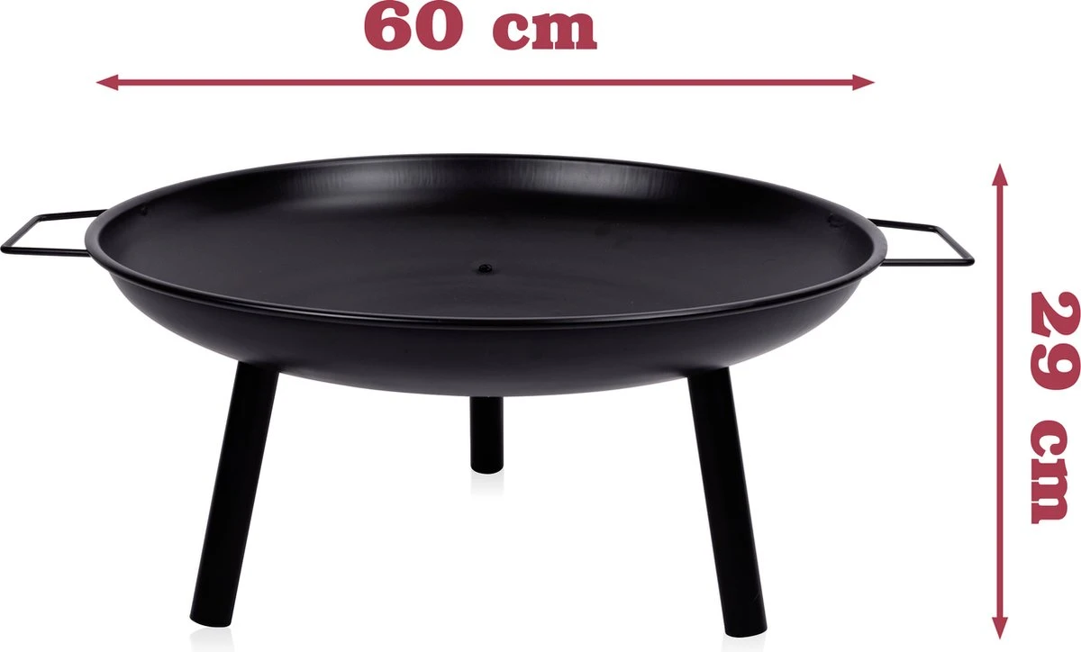 Lone Star Vuurschaal - Vuurkorf Voor Buiten - Terrashaard - Met Handvaten - 60 X 29 CM - Staal - Zwart - Afbeelding 2