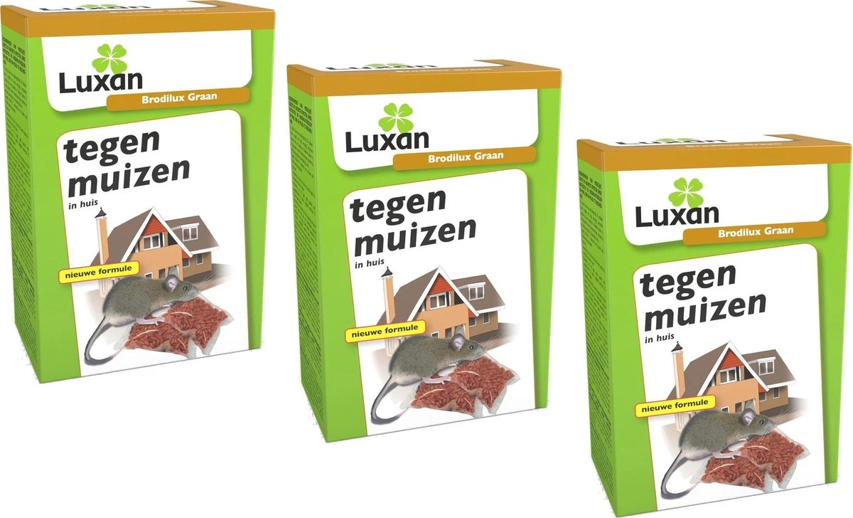 VOORDEEL PAK: Luxan Brodilux Graan Muizengif (3x 50gram) - Tegen Muizen In Huis - Muizengif Korrels - Muizengif Met Snelle Werking