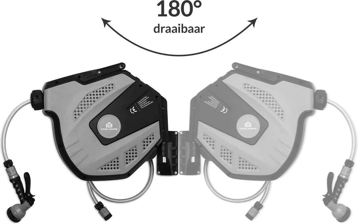 CoolHome Wandslangenbox 30 Meter + 2 Meter - Tuinslang Met Haspel- Slangenhouder 180° Draaibaar - Tuinslanghaspel Zwart - Grijs - Afbeelding 5