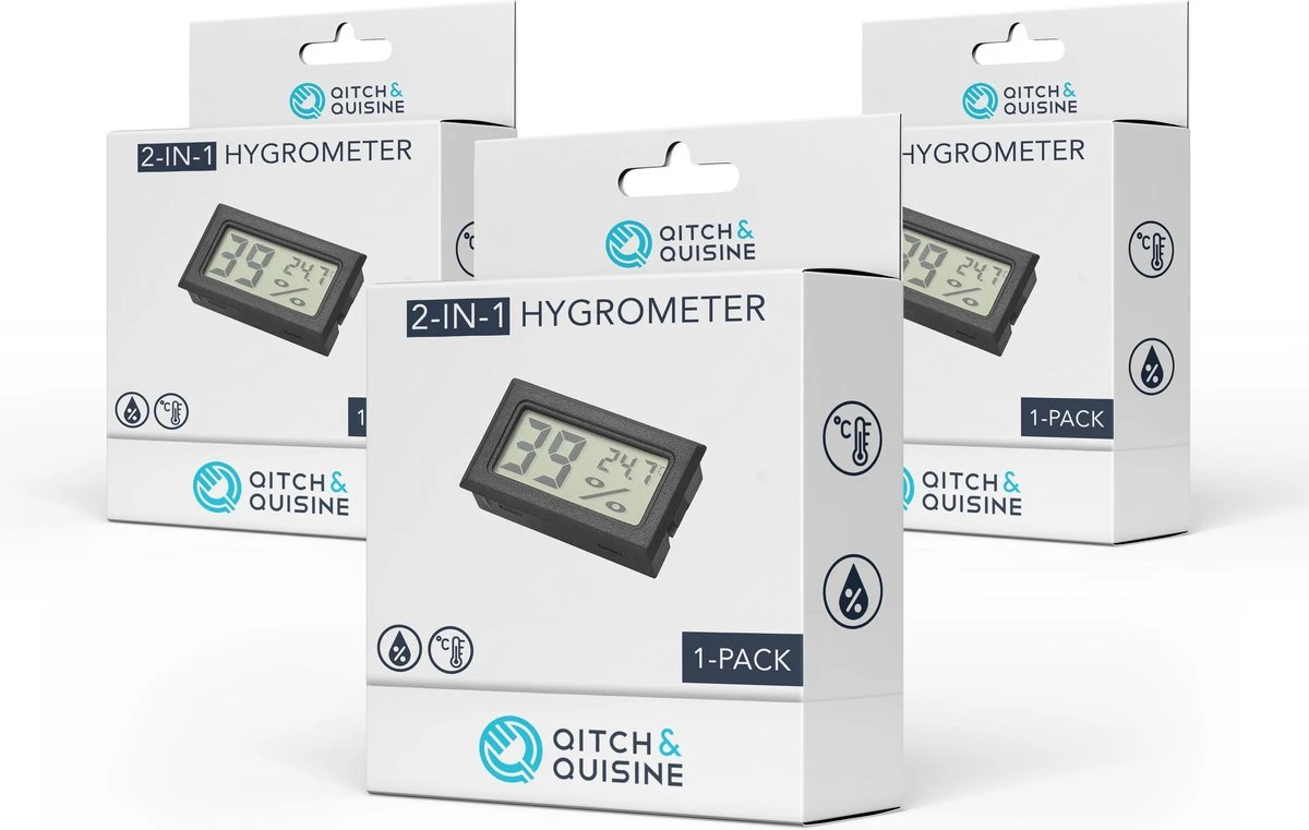 Qitch&Quisine - Hygro - Vochtmeter - Hygrometer - Hygrometer Met Batterijen - Zwart - Inclusief Thermometer - Digitale Luchtvochtigheidsmeter - Voor Binnen & Buiten - 2 In 1 - Set Van 3 - Afbeelding 9
