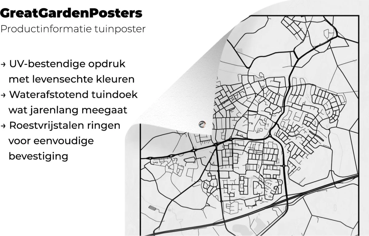 Tuinposter - Tuindoek - Tuinposters Buiten - Kaart - Nuenen - Zwart - Wit - 80x120 Cm - Tuin - Afbeelding 7