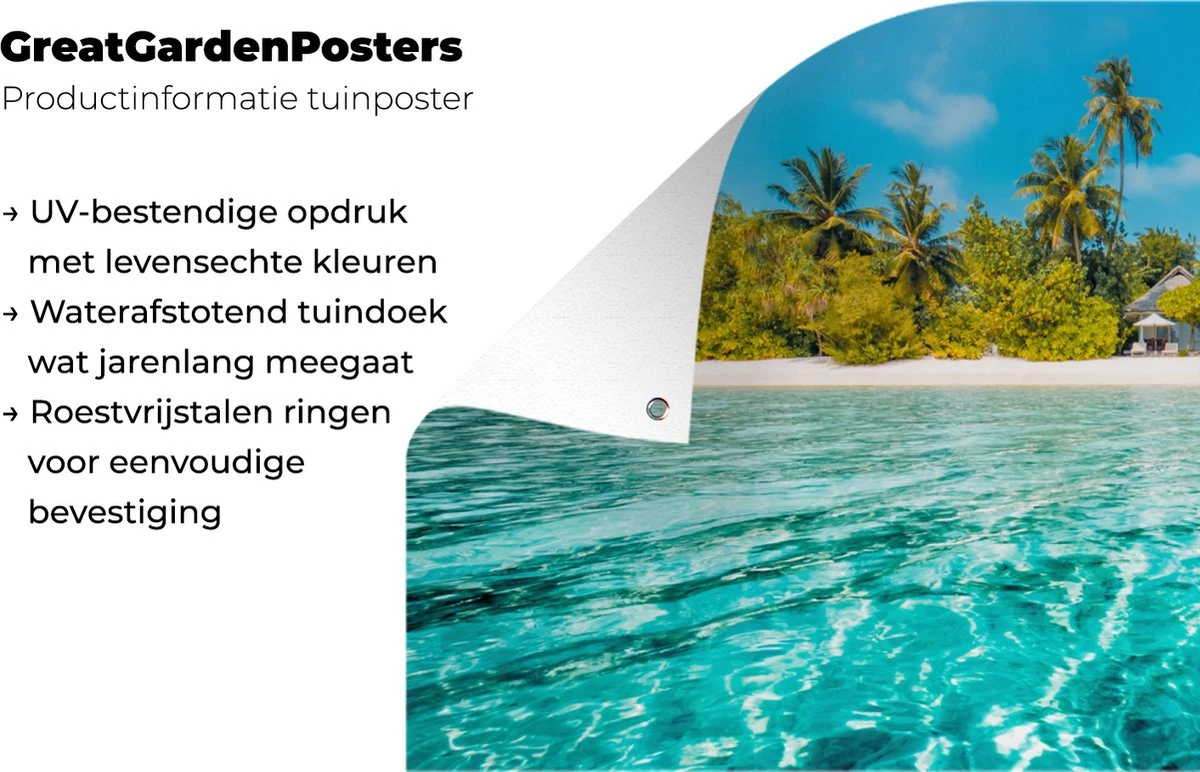Wanddecoratie Buiten Strand - Palmbomen - Zee - 160x80 Cm - Tuindoek - Buitenposter - Afbeelding 5