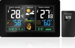 YONO Weerstation Binnen En Buiten – Draadloos Met Buitensensor - Thermometer - Hygrometer – Barometer - Maanstand – Datum En Tijd - WS300 Zwart