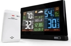 EMOS Weerstation, Draadloos Binnen- En Buitenweersysteem Met Kleurendisplay, Bewaakt Tijd & Datum, Temperatuur, Luchtvochtigheid, Luchtdruk, Comfort & Hitte-index, 12-24 Uursvoorspelling