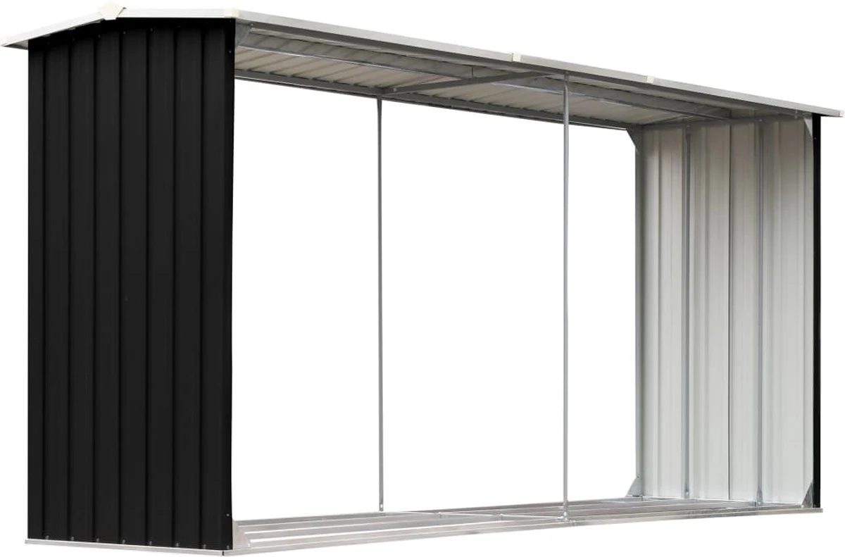 VidaXL Haardhoutschuur 330x92x153 Cm Gegalvaniseerd Staal Antraciet - Afbeelding 2