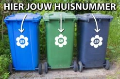 Goldengifts.nl - Container Sticker - 3 Delige Voordeelset - Bloem / Flower Met Huisnummer - 20 X 24 Cm - Wit - Kliko Sticker - Afvalcontainer - Kliko Sticker Voordeelset - Klikostickers - Huisnummer Sticker - Huisnummers - Weerbestendige Stickers