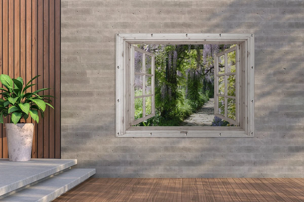 Tuinposter Blauwe Regen - Bloemen - Doorkijk - Boom - Lente - 160x120 Cm - Tuindoek - Afbeelding 2