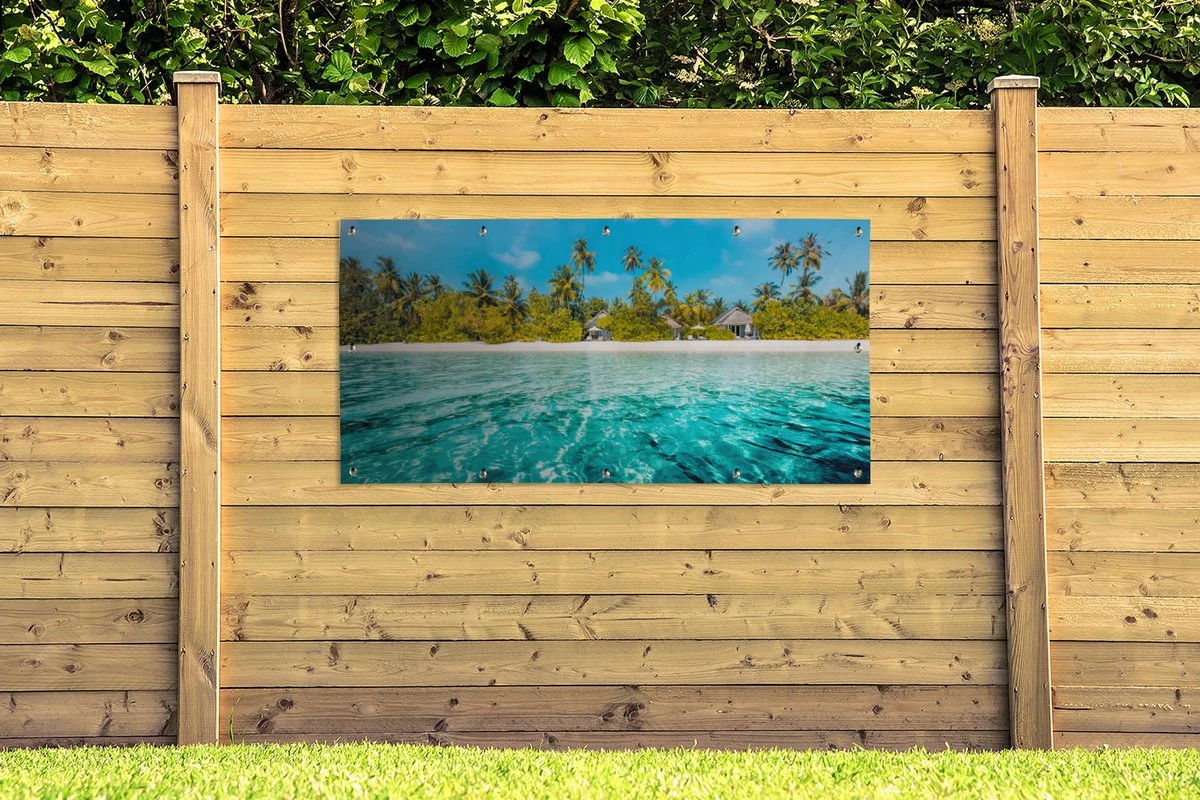 Wanddecoratie Buiten Strand - Palmbomen - Zee - 160x80 Cm - Tuindoek - Buitenposter - Afbeelding 3