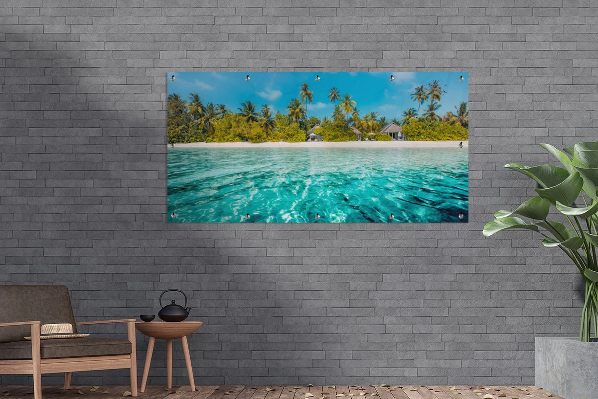Wanddecoratie Buiten Strand - Palmbomen - Zee - 160x80 Cm - Tuindoek - Buitenposter - Afbeelding 6