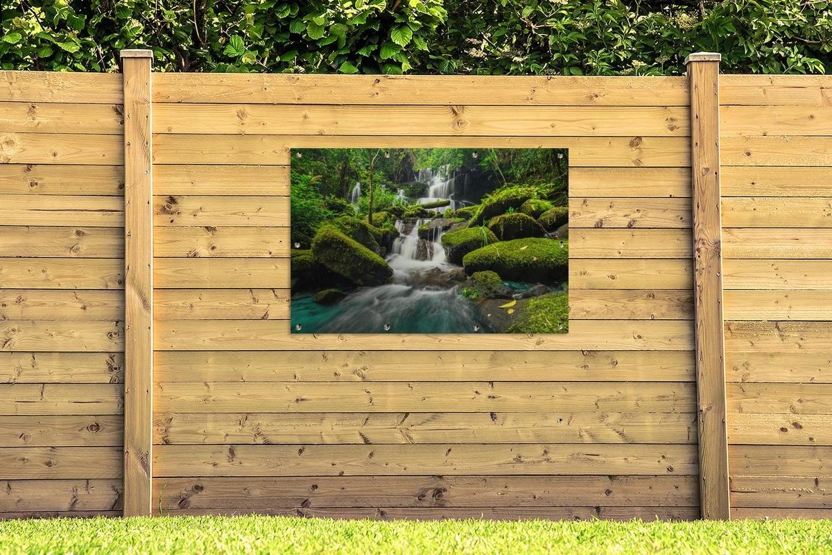 Tuinposter Waterval - Tuindoek - Lichtgroen - Tuinschilderij Voor Buiten - 120x80 Cm - Tuindecoratie - Afbeelding 5