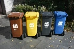 Goldengifts.nl - Container Sticker - 4 Delig Voordeelset - Huisnummer - GFT - REST - PAPIER - PMD - 20x22 Cm - Wit