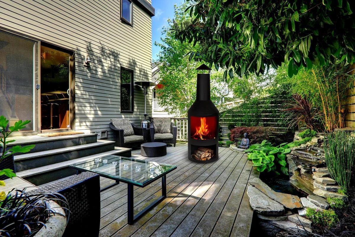 BBQ Collection Terrashaard - Met Schoorsteen - Houtkachel - 134 X 44,5 CM - Inclusief Pook - Zwart - Afbeelding 2