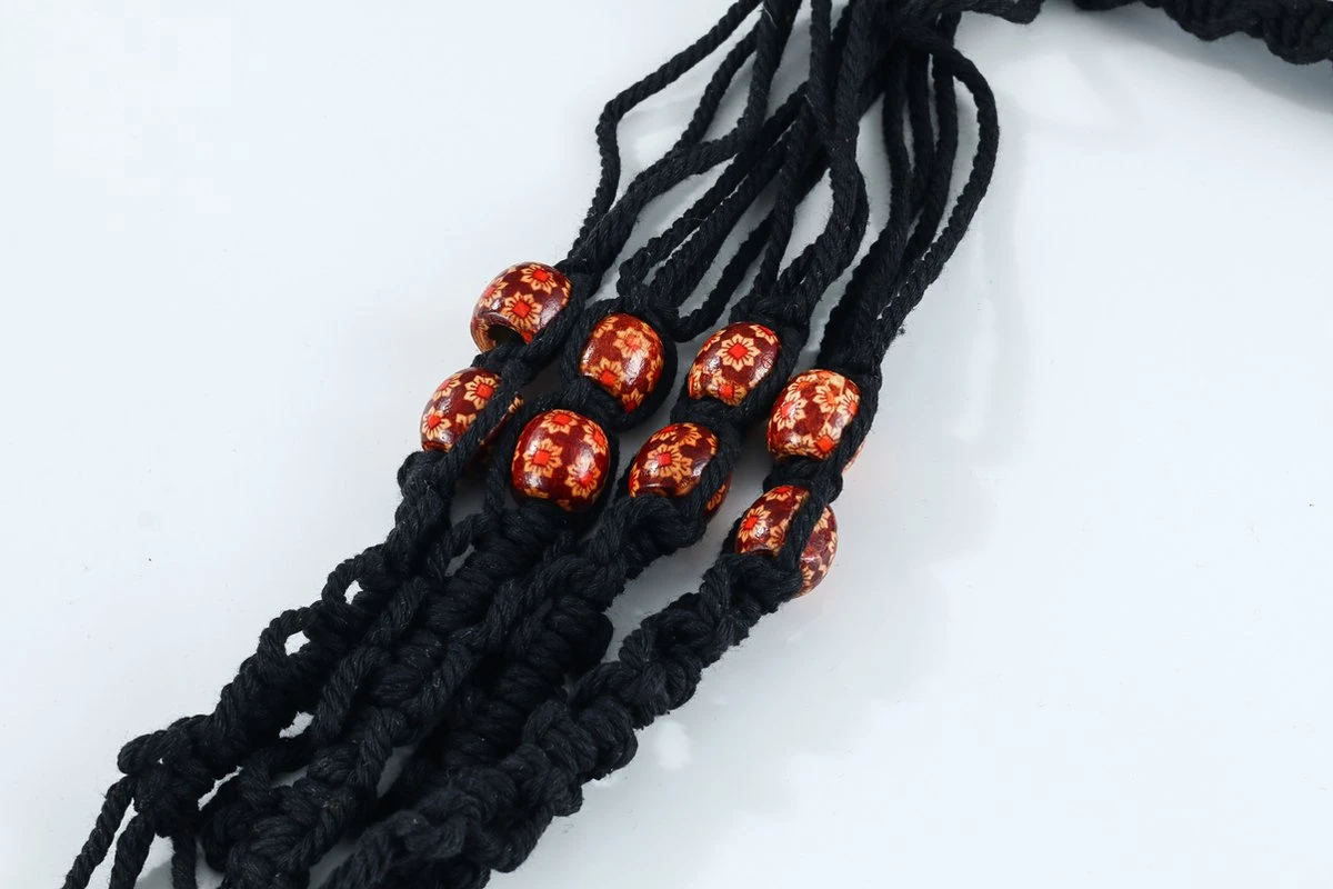 4 Stuks Zwarte Macrame Plantenhangers - Boho Handgeweven Katoen Hangpot Voor Binnen/Buiten - Hangende Bloempot Met Kralen - Macramé Touw/Koord Hangplant Houder - Bohemian Wandhanger Decoratie - Plant Hanger - Verticale Tuin Bloempothouder Planthanger - Afbeelding 9