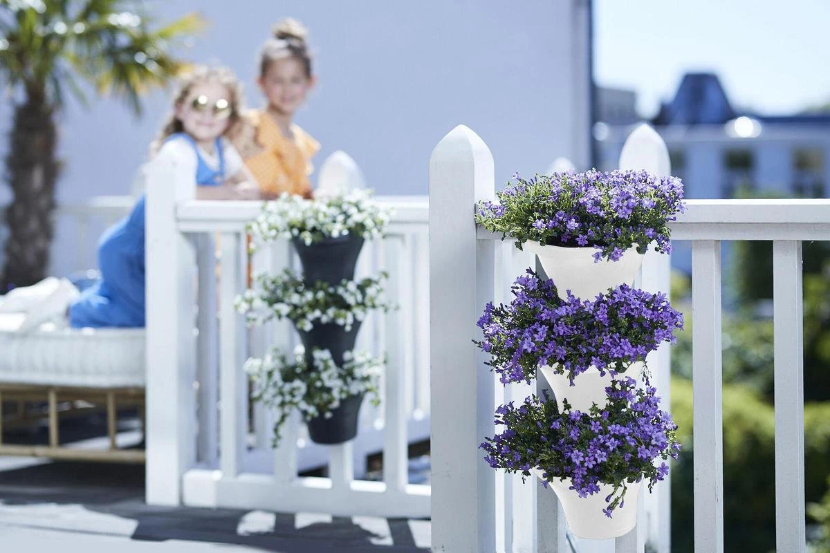 Elho Corsica Vertical Forest 24 - Bloempot Voor Balkonbuiten - Ø 26.7 X H 29.7 Cm - Wit/Wit - Afbeelding 6