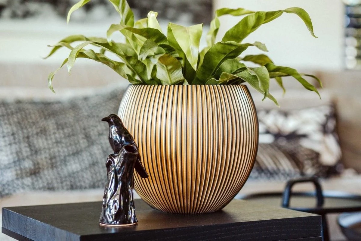 Capi Europe - Vaas Bol Groove XL - 39x33 - Goud - Bloempot Voor Binnen - Opening ⌀24 - GVGB270 - Afbeelding 2