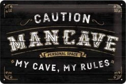 Mancave My Cave My Rules - Metalen Wandbord In Reliëf 20 X 30 Cm