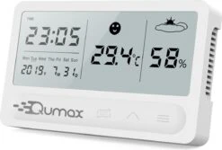 Qumax Digitale Hygrometer - Thermometer Voor Binnen - Luchtvochtigheidsmeter Met Halfjaar Accu - Wit