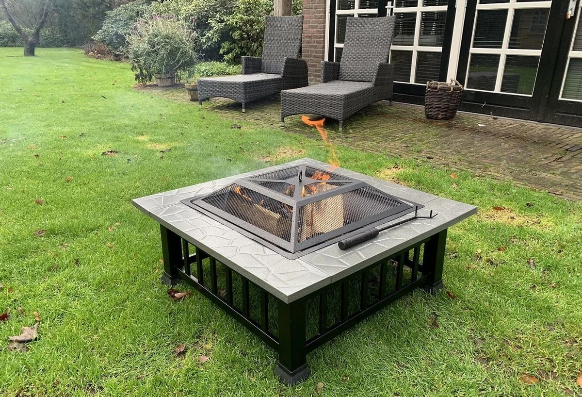 RJRQuality Vuurschaal 80 Cm BBQ Terrashaard Barbecue Vuurkorf Tuinhaard Met Vonkenscherm En Hoes - Afbeelding 3