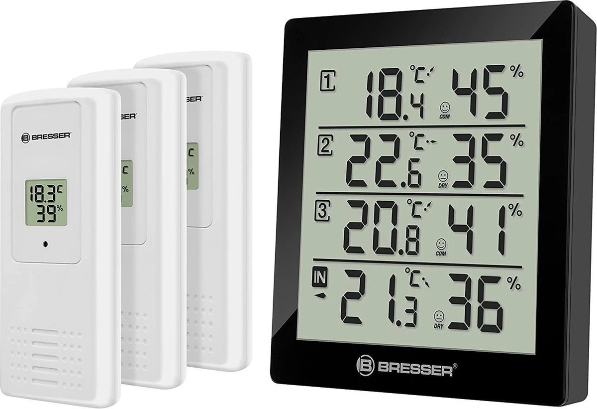Bresser Weerstation - Temeo Thermo- En Hygrometer - Zwart Incl. 3 Sensoren - Voor Binnen En Buiten