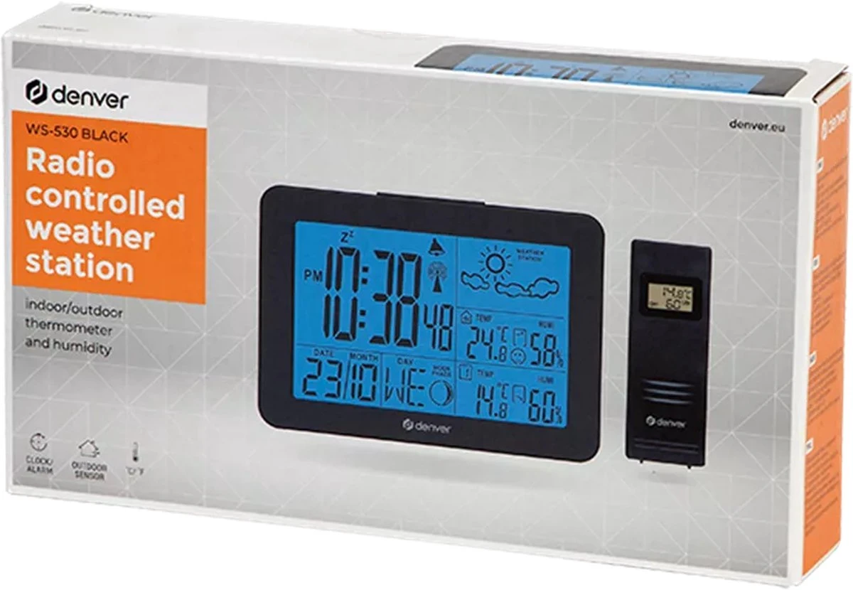 Denver WS-530 Black - Weerstation Met Alarmfunctie - Binnen- En Buitenshuis - Luchtvochtigheid Meter - Indicator Voor Openstaande Ramen - Zwart - Afbeelding 3