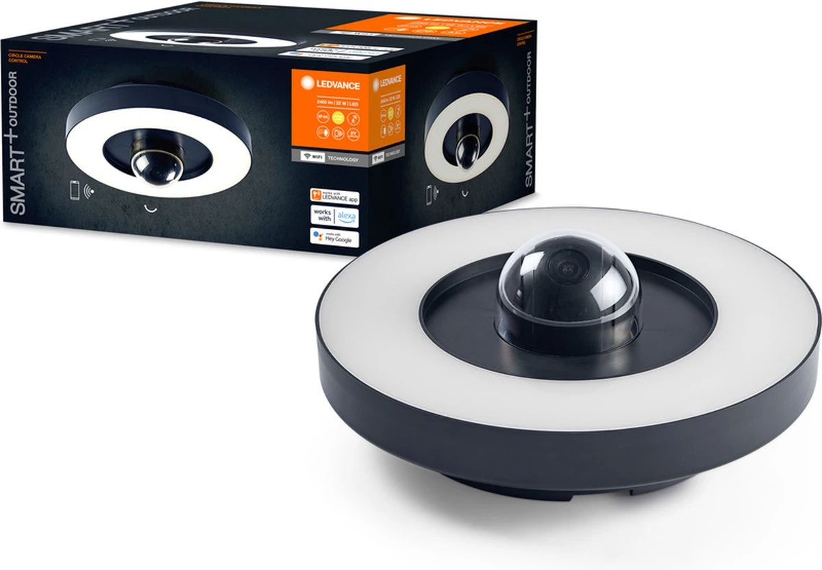 LEDVANCE SMART+ Buitenwand- & Plafondlamp + Camera, Warm Wit LED Licht (3000K), Hoogwaardige Polycarbonaat Behuizing In Donkergrijs, Geïntegreerde Luidspreker, Geheugenkaart, Slimme WIFI Technologie - Afbeelding 2