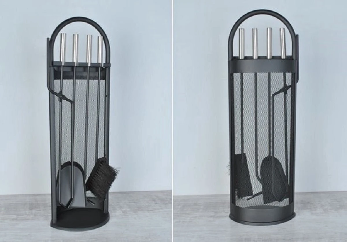 OpenHaard Set / Haardstel Voor Houtkachel Bestaande Uit Houtmand Met Uitneembare Hoes Voor Haardhout & Kachelhout + 5 Delige Set Met Haard & Kachel Accessoires Tang Pook Schep Borstel In Stabiele Standaard - Nu Met 30 Aanmaakblokjes - Haard Vuurkorf - Afbeelding 12