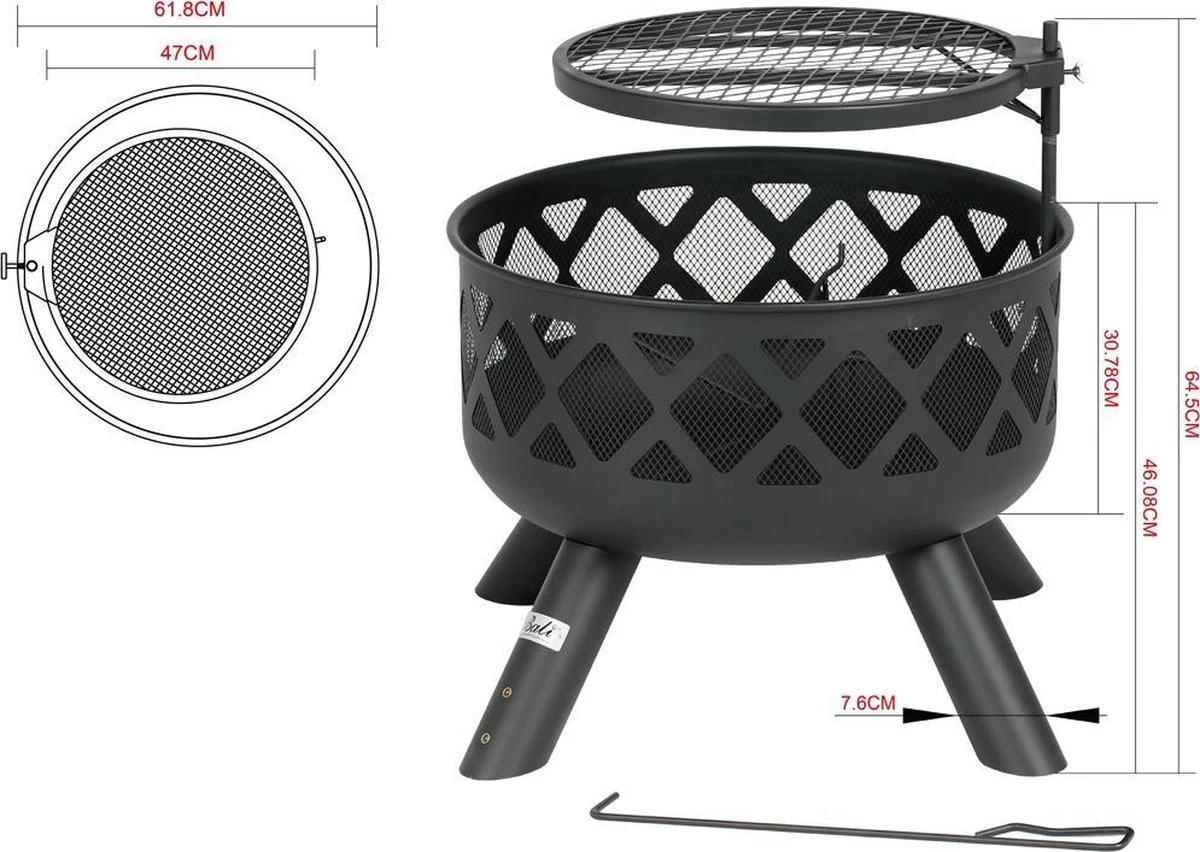 Bali Outdoors BBQ Vuurgrill -Vuurschaal - 61.8cm - Tuinhaard - Houtskool BBQ Grill - Afbeelding 12