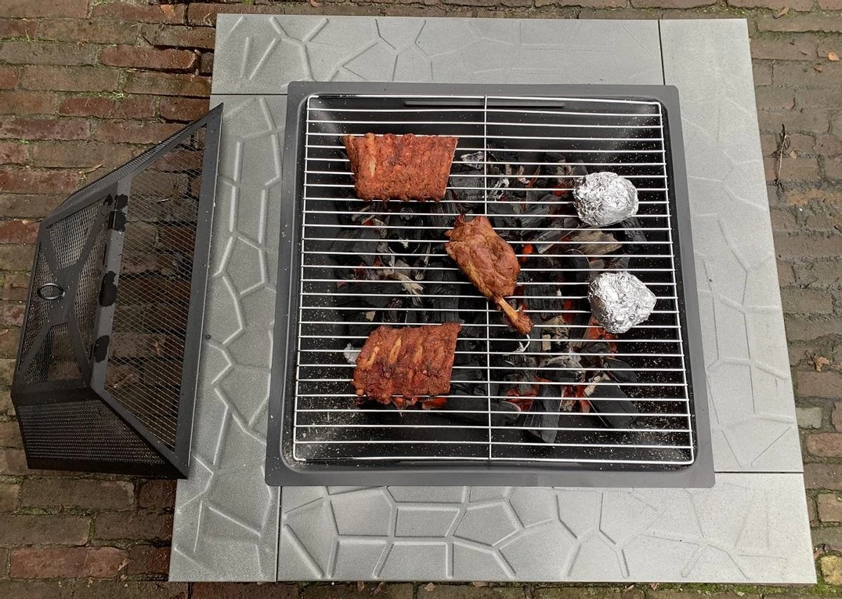 RJRQuality Vuurschaal 80 Cm BBQ Terrashaard Barbecue Vuurkorf Tuinhaard Met Vonkenscherm En Hoes - Afbeelding 6