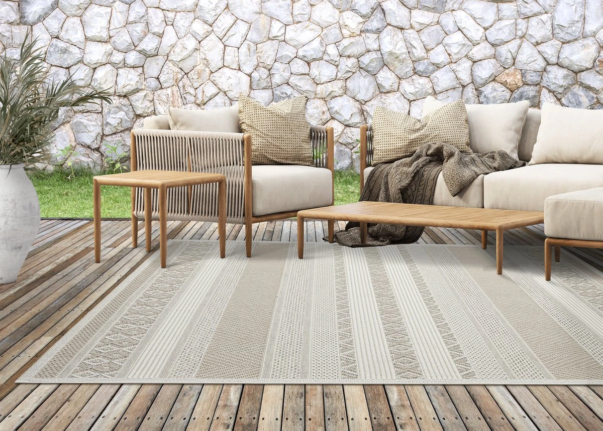 The Carpet Calgary Vloerkleed Voor Buiten En Buiten Buitenkleed Tuintapijt Buitentapijt Beige 200 X 280 Cm - Afbeelding 5