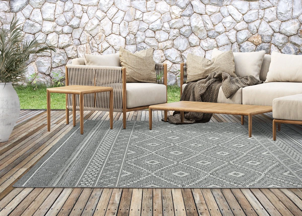 The Carpet Calgary Vloerkleed Voor Buiten En Buiten Buitenkleed Tuintapijt Buitentapijt Grijs Diamant 120 X 160 Cm - Afbeelding 5