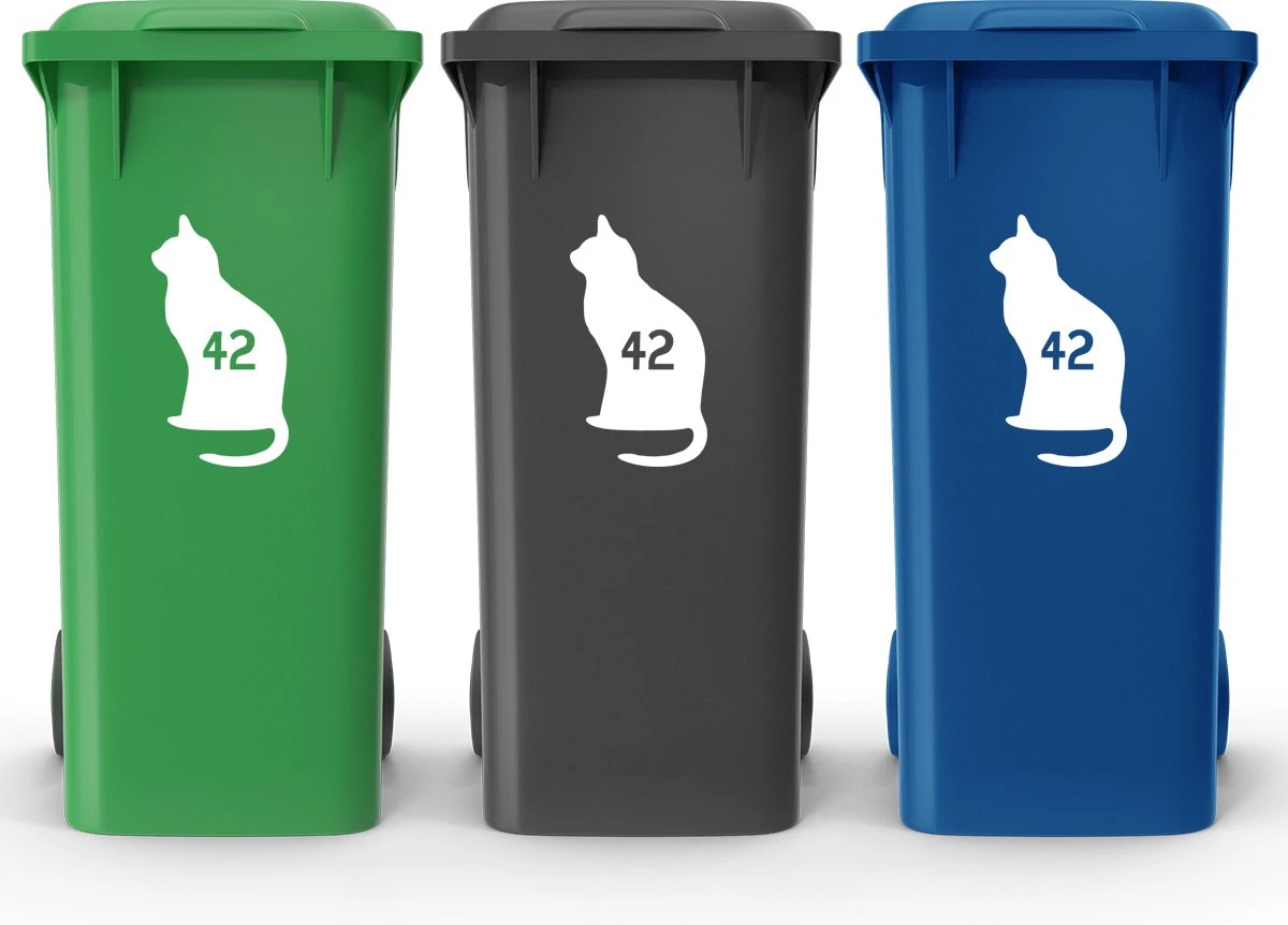 Container Stickers - Voordeelset 4 Stuks - 15x20 Cm - Container / Kliko Sticker Huisnummer - Afvalcontainer Sticker - Klikosticker - Wit- Kat Zittend - Afbeelding 2