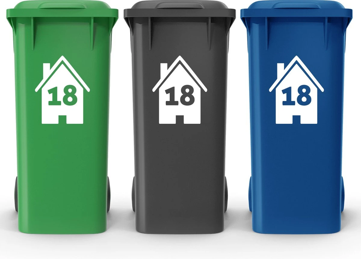 Container Stickers - Voordeelset 4 Stuks - 15x20 Cm - Container / Kliko Sticker Huisnummer - Afvalcontainer Sticker - Klikosticker - Wit - Huis Met Nummer - Afbeelding 2