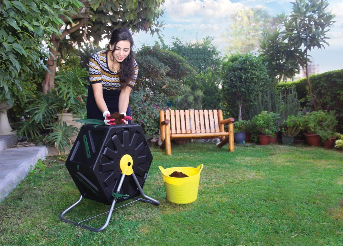 PALMAT® Professionele Compostmolen – Composter - Molen – Tuin En Huisafval - 70 Liter – Groen/Geel - Afbeelding 4