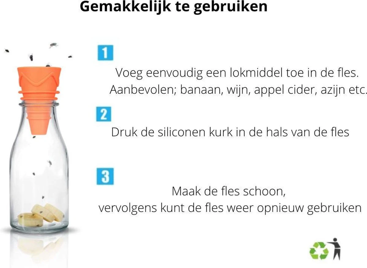Merkloos Fruitvliegjes Vanger - Vliegenvanger - Vliegenverjager Voor Op Tafel - Rouwvliegjes Bestrijden - Vliegen - Siliconen - Fruitvliegjes Vallen - 2 Stuks - Afbeelding 6