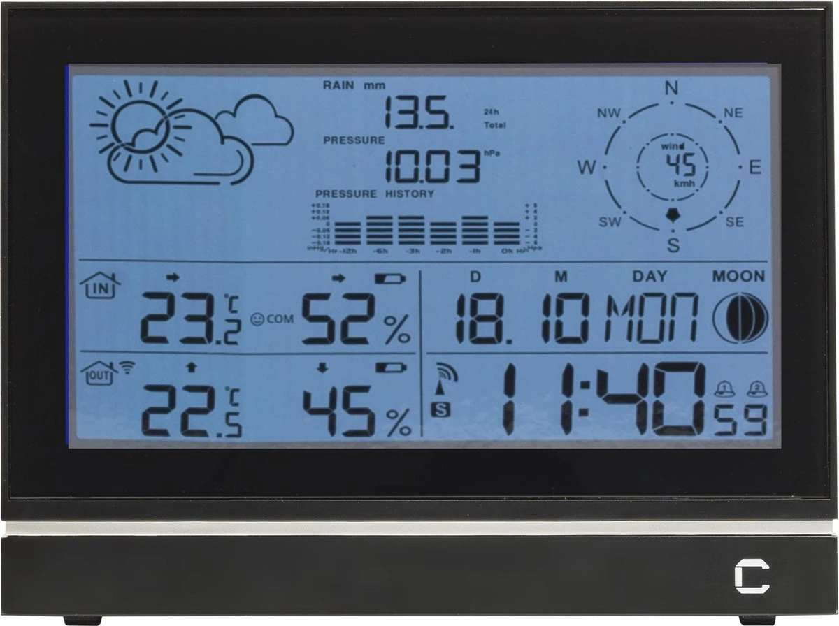 Cresta Care DTX690 Professioneel Radiogestuurd Weerstation Voor Binnen En Buiten Met Weergave Van Temperatuur, Wind En Neerslag - Afbeelding 6