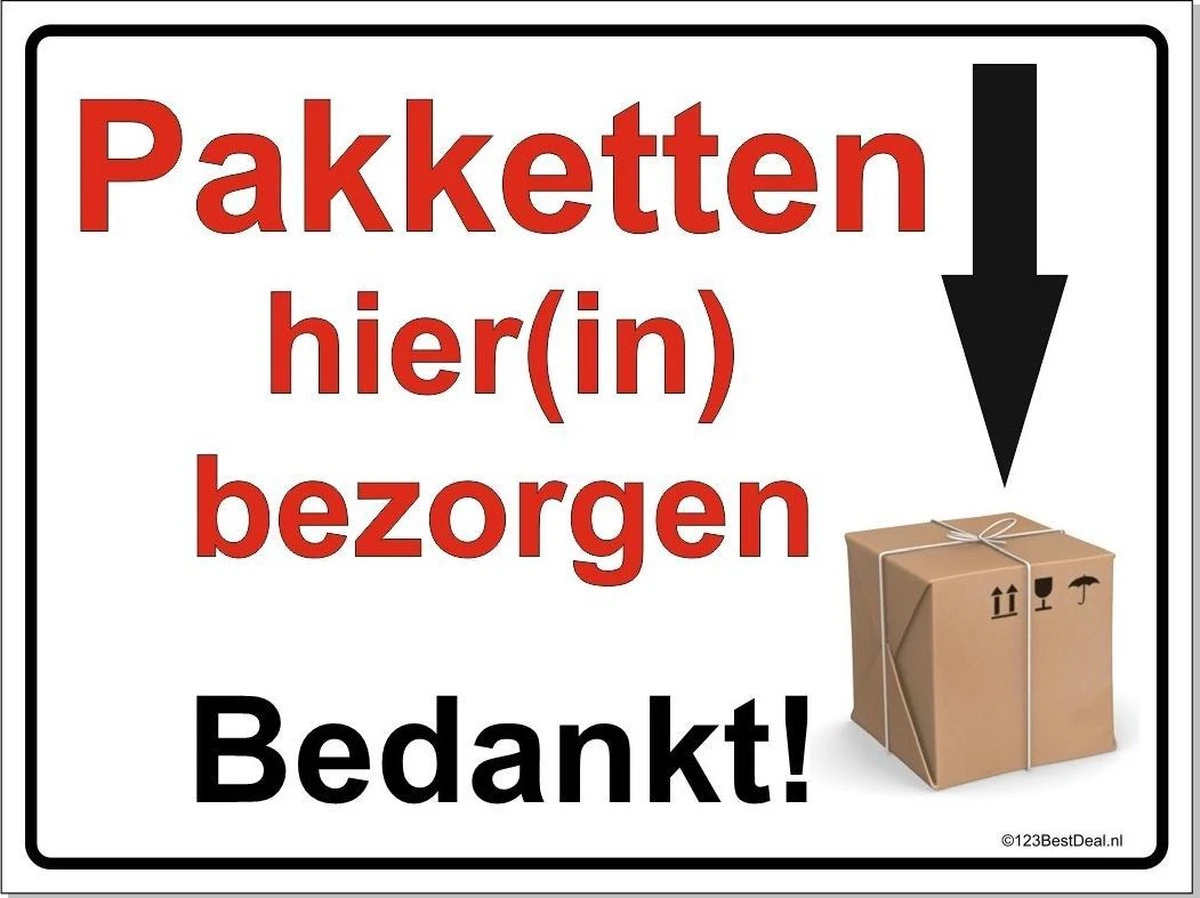 A5 Bord Pakketten Hier(in) Bezorgen, Geen Sticker, Instructiebord Bezorger Pakketdienst Pakketbox Pakketbrievenbus Pakketkluis