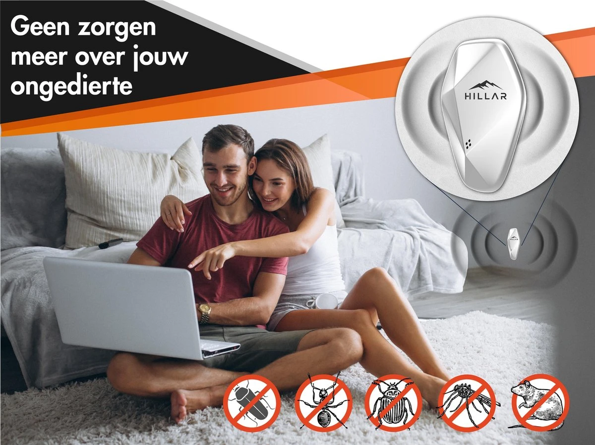 Hillar Ultrasone Muizenverjager - Diervriendelijke Ongedierte Verjager - Pest Reject - Ratten Bestrijden - Geluidloos - Wit - Afbeelding 2