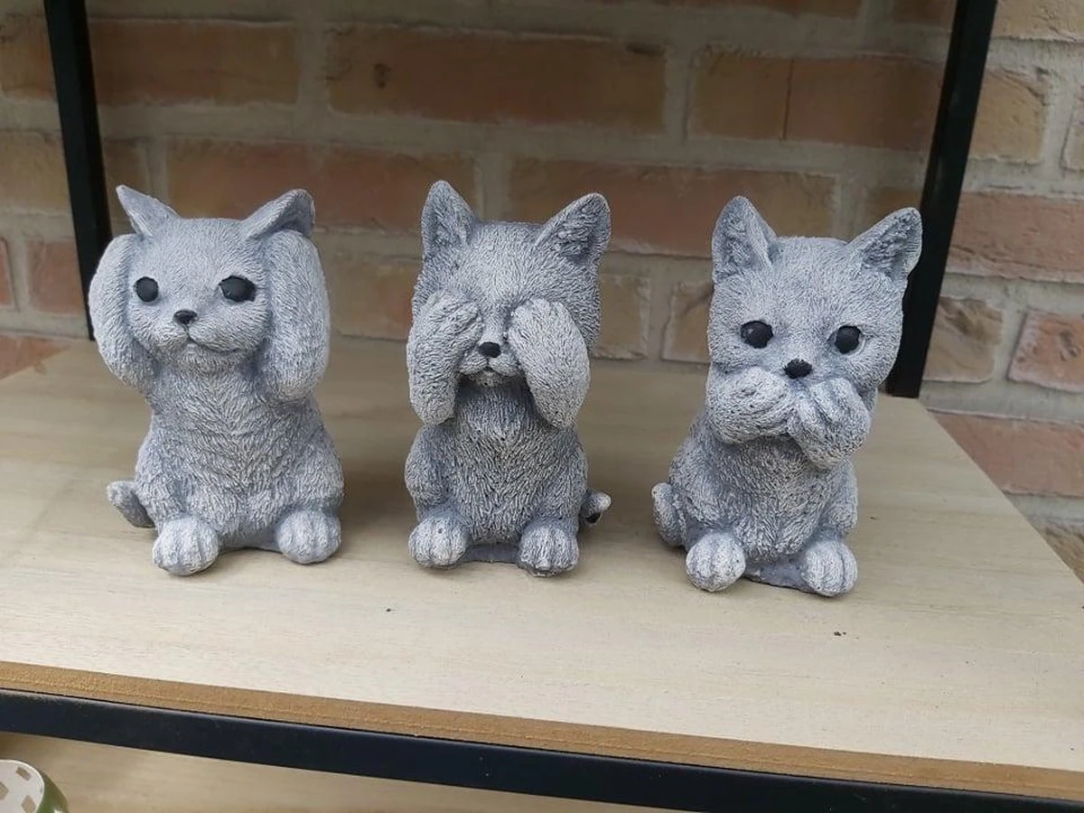 Kat Horen Zien Zwijgen Decoratief Beeld Katten 12cm Beton Kleur Gebroken Wit Katjes Poezen Poes