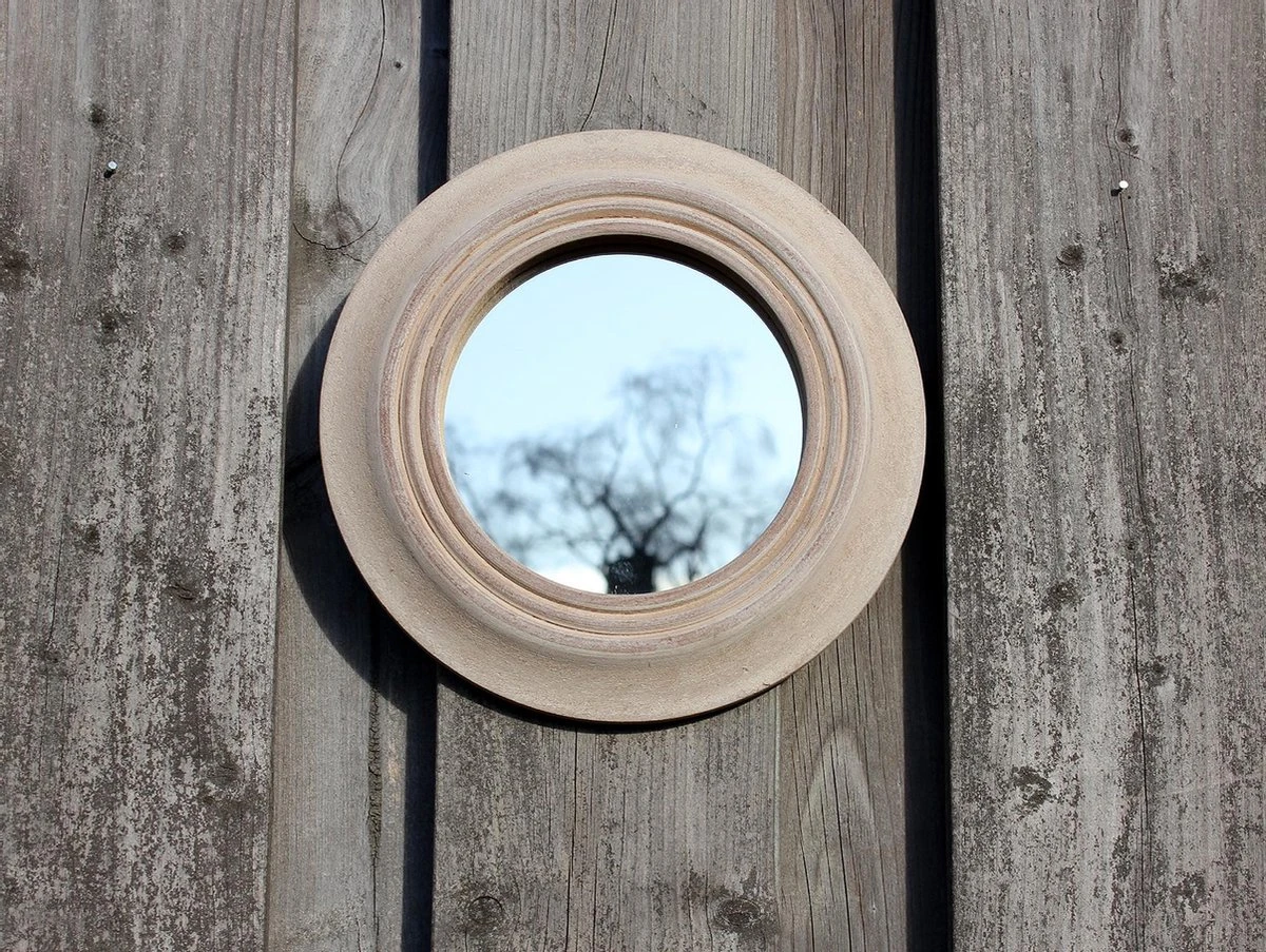 Wandspiegel In Houten Lijst | Houten Spiegel | Tuinspiegel | Buitenspiegel | Glazen Spiegel | Ronde Spiegel | 25 Cm | Muurdecoratie | Wanddecoratie - Afbeelding 3