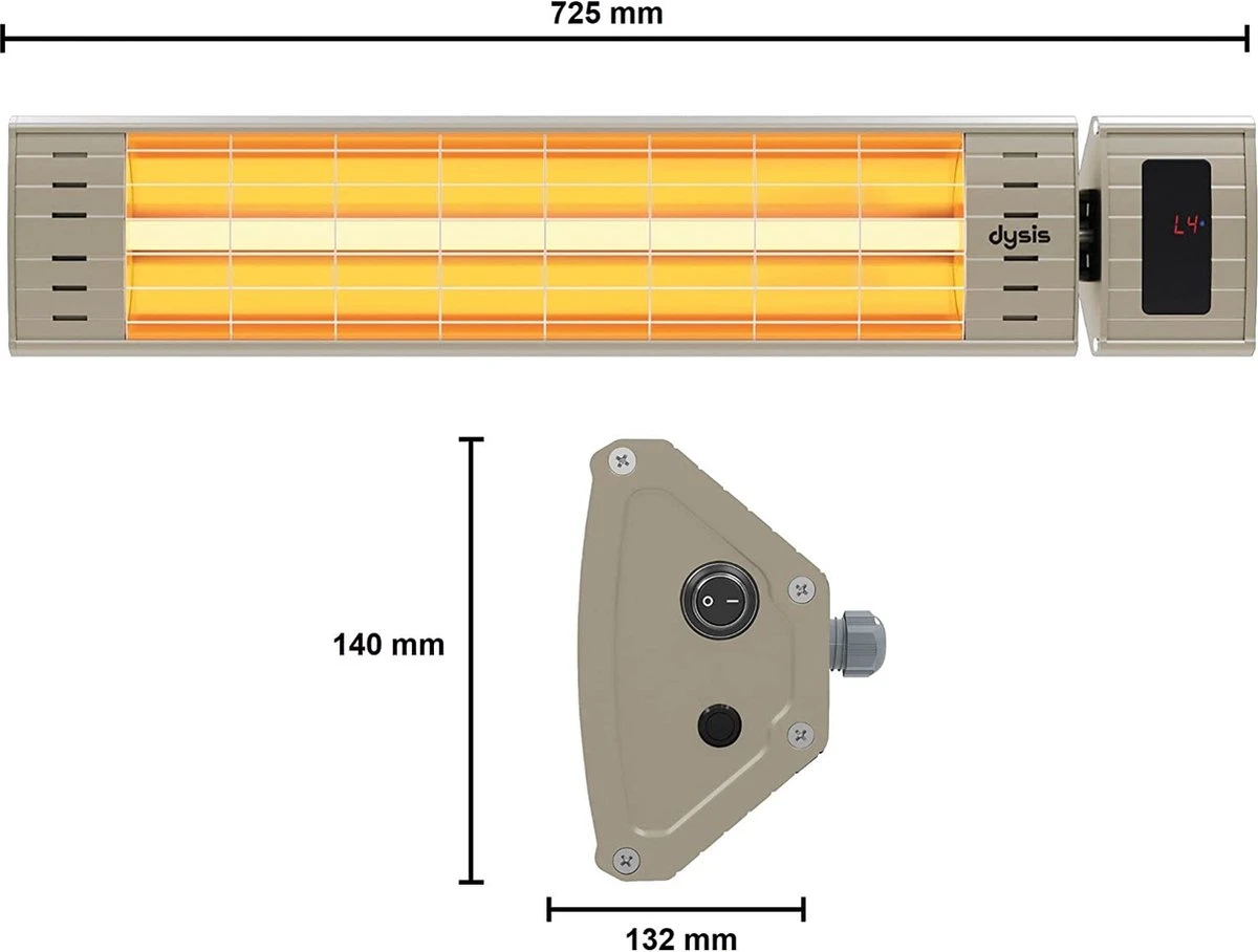 Dysis Infrarood Terrasverwarmer, Infraroodstraler Met Afstandsbediening - 2300W - 4 Warmtestanden - IP65 Stof- En Regendicht Voor Binnen En Buiten, Elektrische Kachel Voor Terras - Beige - Afbeelding 8