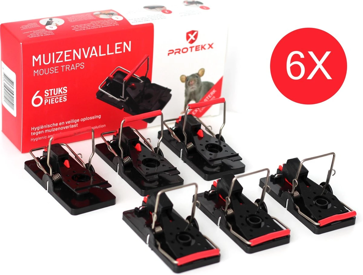 PROTEKX Muizenval - 6 Stuks - Voor Binnen En Buiten - Extra Sterk - Niet Giftig - Hygiënisch - Hoge Vangkans - Ongedierte Verjager