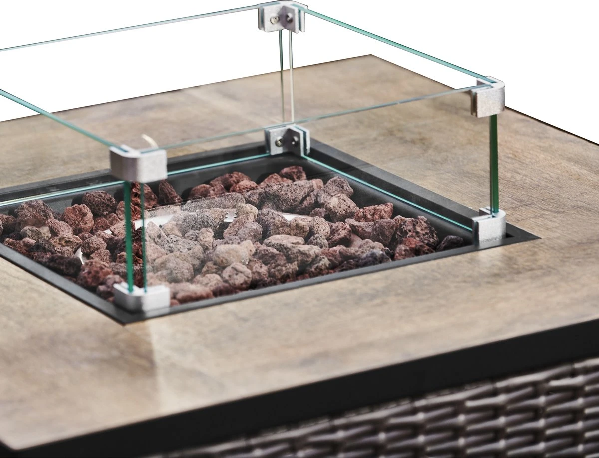 Teamson Home Vierkant Propaan Gas Vuurtafel - Vuurkorf Buiten - Geen Rook - Terrashaard - Rotan/Metaal - Met Windscherm, Lavastenen & Omslag - Afbeelding 10