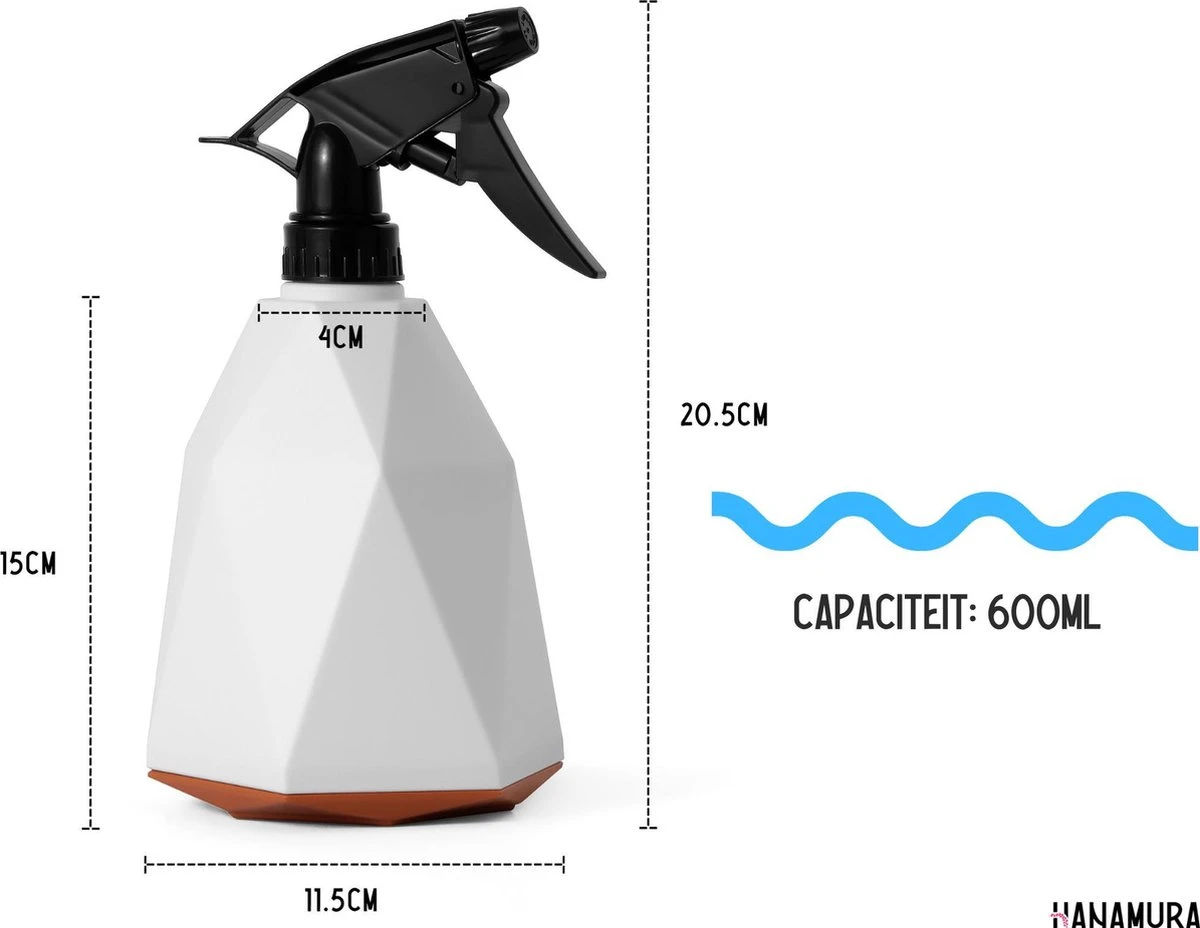 Hanamura Plantenspuit – Sprayflacon – Waterverstuiver – Wit – 600ml - Afbeelding 2