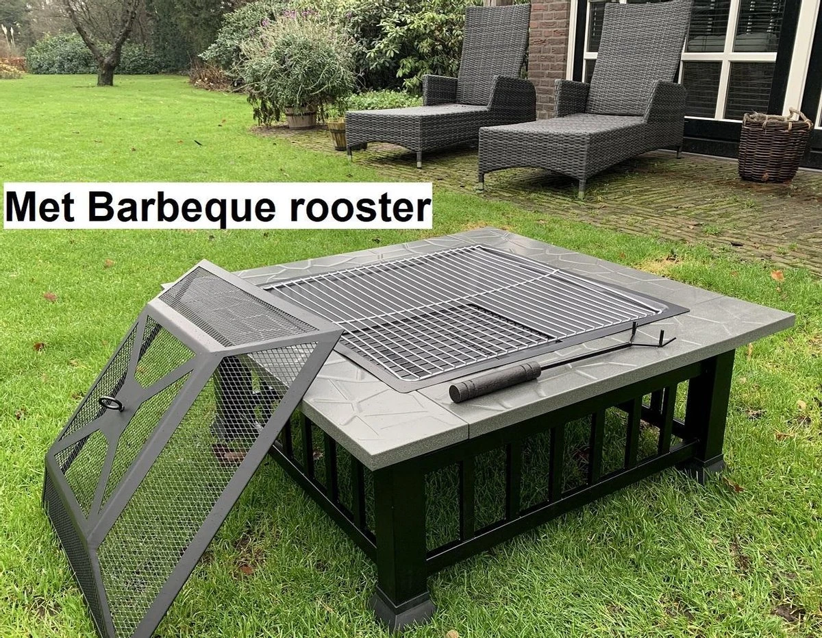 RJRQuality Vuurschaal 80 Cm BBQ Terrashaard Barbecue Vuurkorf Tuinhaard Met Vonkenscherm En Hoes - Afbeelding 2