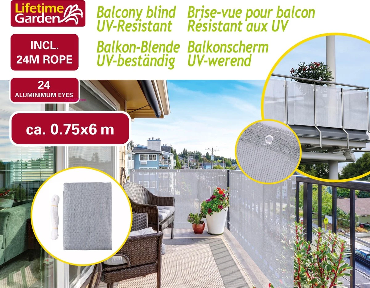 Lifetime Garden Balkonscherm - 0,75x6m - UV-Resistent - Grijs - Afbeelding 5