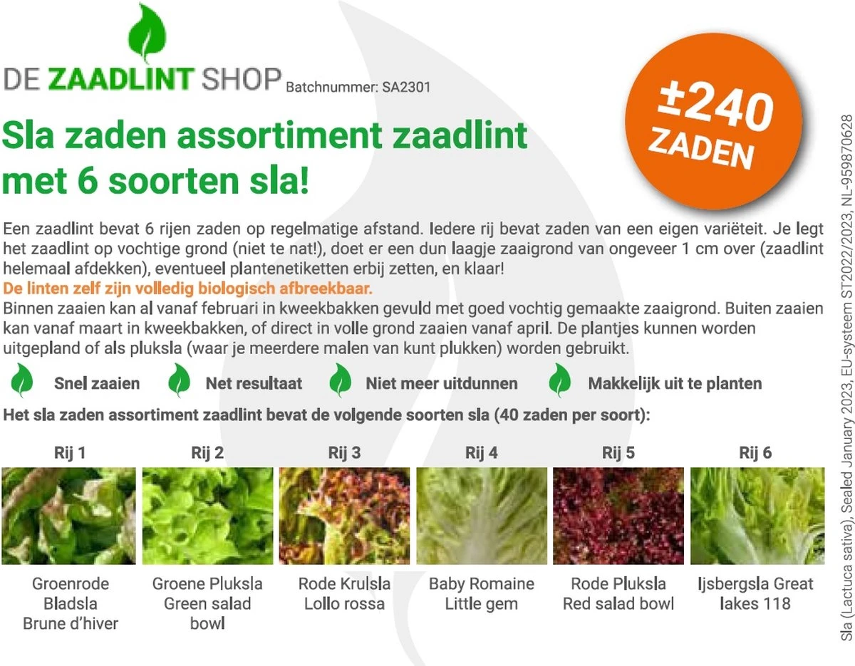 Sla Zaden Assortiment Zaadlint - Afbeelding 2