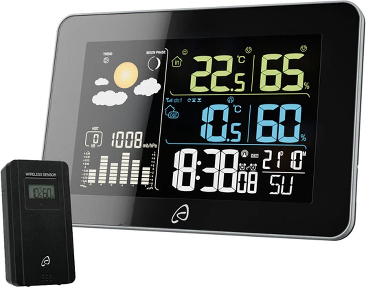 Auriol Weerstation - Draadloos - Binnen En Buiten - Met Sensor - 100M Bereik - Zwart - Afbeelding 2