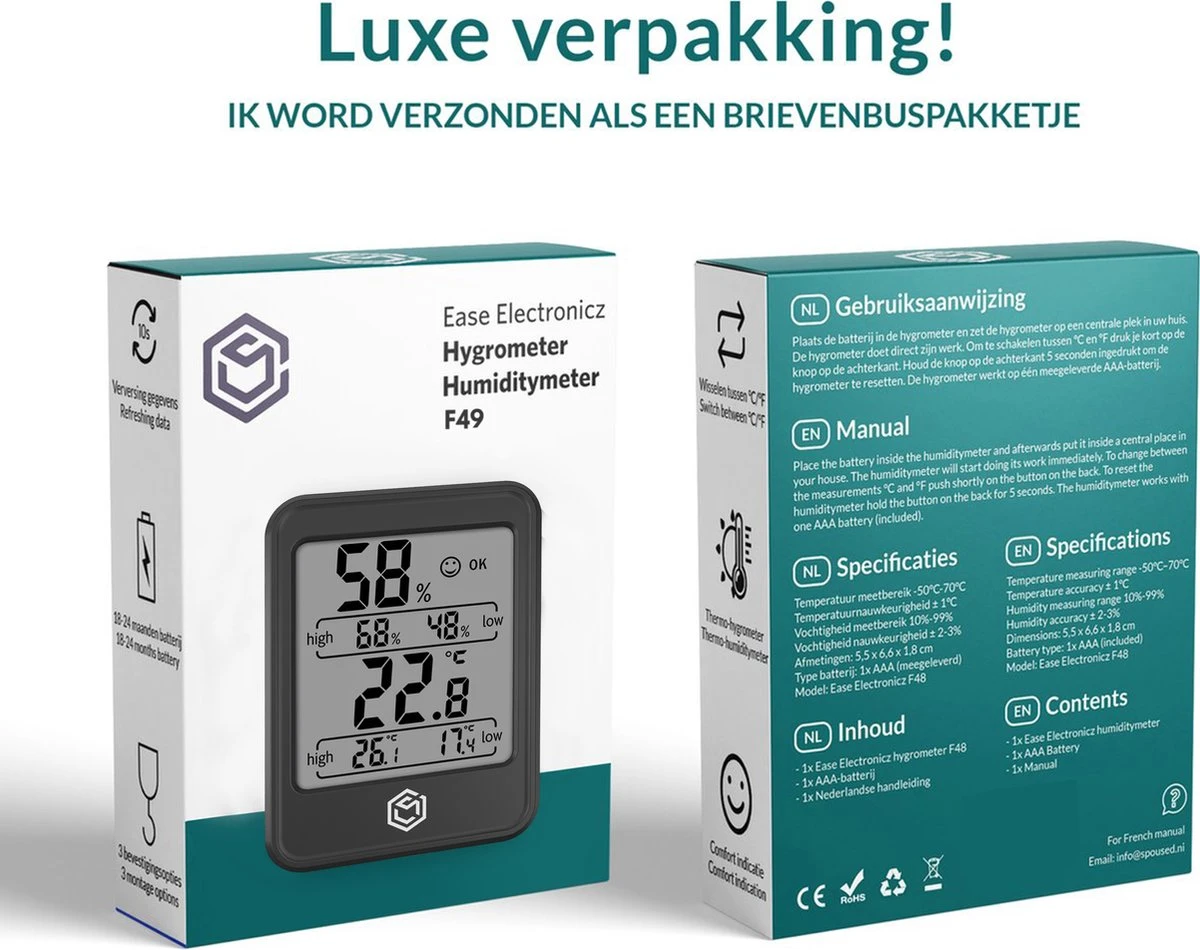 Ease Electronicz Hygrometer Min/Max - Luchtvochtigheidsmeter - Digitaal Weerstation - Vochtigheidsmeter - Thermometer Voor Binnen - Met Verlichting - Afbeelding 8